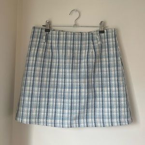 blue plaid tweed mini skirt checkered